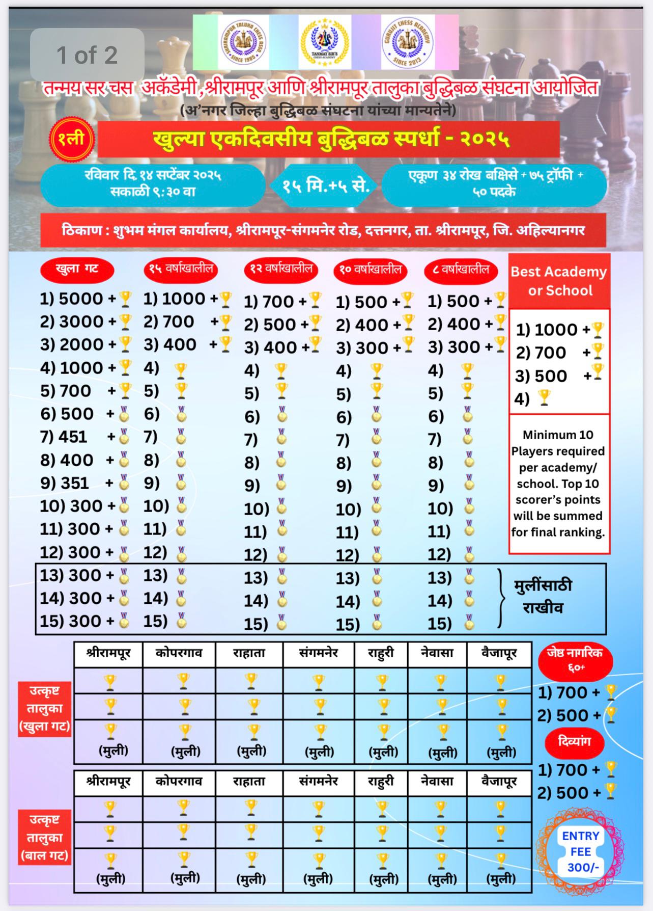 SHRIRAMPUR ONE DAY CHESS TOURNAMENT 2025 | REGISTER NOW |